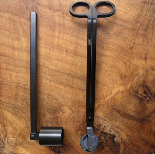 Wick trimmer and candle - and,